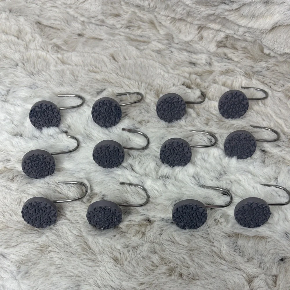 Set of Dark Gray Shower Curtain Hooks. 12 Count